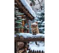 FanZheZhe Stamped Cross Stitch Kit for Adults Beginners，- Full Line DIY Ornament Kit for Home Decor，Snow Scene, Cats and Birds40X50Cm