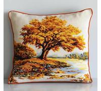 FanZheZhe Stamped Cross Stitch Pillow Kits 45X45Cm Embroidery Pillowcase Beautiful Tree Scenery 11Ct Counted Needlepoint Handmade Cushion Cover Cross Stitch Cushion Cover Embroidery Kit Pillow Cases