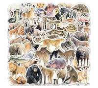 FANZHII-50 Sheets African Animal Stickers Trendy Orangutan Elephant Creative Notebook Realistic Handbook Waterproof Sticker