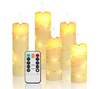 Fanzir LED Candle String Light with Built-in String Light LED Candle with Remote Control and Timer, 13cm 14cm 16cm 18cm 20cm Five-Piece Ivory Set