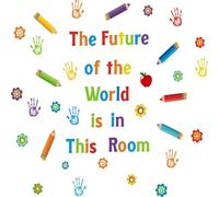 FANZLINCR Classroom Wall Inspirational English Decorative Wall Stickers, Watercolor Splashes, Handprints, Kindergarten Floral Stickers, Self-Adhesive