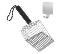 Faoemsey Cat Litter Scoop, Premium Kitty Litter Scoop, Solid and Durable Metal Cat Litter Scoop, Stainless Steel Litter Scoop for Easy Clean, Black Rubber Handle, Included Stainless Steel Hook