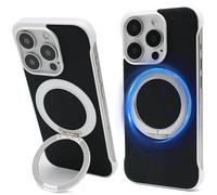 FAOMSEBS iPhone 15 Pro Max Case for MagSafe, with Ring Kickstand (Bare Metal Feeling) [Premium PU Leather] [Powerful Magnet] Thin Rimless Protective Case for iPhone 15 Pro Max