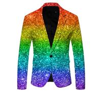 Faonkeew Men's Sequin Jacket Sequins Sequin Suits Tuxedo Jacket Slim Fit Suit New Year's Eve Party Clothing Men's Fancy Dress Costumes Men Golden Suit Jackets for Party Carnival Costume, Light blue, L