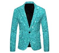 Faonkeew Men's Sequin Jacket Sequins Sequin Suits Tuxedo Jacket Slim Fit Suit New Year's Eve Party Clothing Men's Fancy Dress Costumes Men Golden Suit Jackets for Party Carnival Costume, blue, L