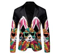 Faonkeew Rabbit Costume Blazer Men's Easter Jacket Rabbit Print Suit Jacket with Button Placket Easter Blouse Regular Fit Suit Jacket Funky Suit Comfortable Elegant Jacket Carnival Costume, blue, 3XL
