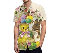 Faonkeew Rabbit Shirt Men's Easter Bunny Easter Eggs Print Shirts Short Sleeve Summer Shirt Bunny Funny Easter Bunny Easter Egg Pattern Short Sleeve Shirt Men Shirts Easter Blouse, yellow, XXL