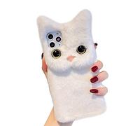 FAOONNMY Plush Case Cover for iPhone 17 Pro, Cute 3D Cartoon Cat Shell, Soft Warm Fluffy Furry Shockproof Protective Case for Women Girls, Winter Fluffy Faux Fur Phone Cover for iPhone 17 Pro White