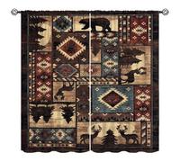 FAOTELY Retro Rustic Aztec Animal Curtains,Wildlife Lodge Bear Moose Deer Country Style Art Print Window Drapes for Farmhouse Bedroom Living Room Kitchen Cafe （W20xL45 Inch） x2 Decor