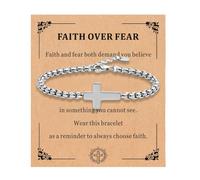 FAOYUDAWEI Cross Bracelet for Women Men, Stainless Steel Chain Link Bracelet Cross Charms Faith Easter Religious Christian God Jesus Communion Confirmation Baptism Men's bracelets Jewelry Gift, 9.05in