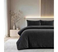 Faozo Chunky Ribbed Fleece Duvet Cover Set, Ultra Soft Warm Winter Bedding with Pillowcases, Cosy Plush Texture, Luxury Velvet Feel (Charcoal, Double)
