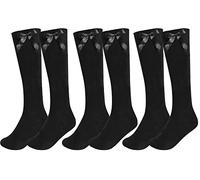 Faozo® Girls Knee High Cotton Rich Socks with Fluffy Ribbon Bow - 3 Pairs School Uniform Knee High Socks for Girls, Back to School Socks (Black, 9-12)