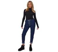 Faozo® Ladies Italian Jeans Denim Style Stretch Magic Trousers, Women Elasticated Waist Smart Crushed Casual Look Joggers Pants (Dark Denim, 18-24)
