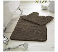 Faozo Luxury Pebble Design Bath Mat Set, Non-Slip Memory Foam Bathroom Rugs, Super Absorbent Soft Microfiber Mat with Toilet Pedestal Contour Rug - Black