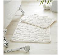 Faozo Luxury Pebble Design Bath Mat Set, Non-Slip Memory Foam Bathroom Rugs, Super Absorbent Soft Microfiber Mat with Toilet Pedestal Contour Rug - Cream