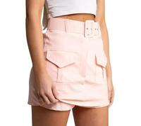 Faozo® Womens Cargo Pocket Skirt - Ladies Casual Belted Buckle Elastic Waist Summer Mini Skort Pant (Blush Pink, Large)