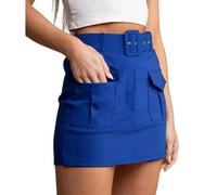 Faozo® Womens Cargo Pocket Skirt - Ladies Casual Belted Buckle Elastic Waist Summer Mini Skort Pant (Royal Blue, Small)