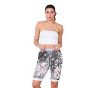 Faozo® Women's Italian Printed Shorts - Ladies Summer Cotton Turn-Up 3/4 Cropped Trousers Elasticated Denim Magic Short Pant (Floral Charcoal, 10-14)