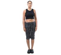 Faozo® Womens Italian Turn-Up Camouflage Army Print Magic Shorts Knee Length 3/4 Cropped Trousers with Side Pockets Summer Short Pants (Black, 16-20)