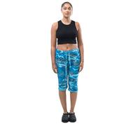 Faozo® Womens Italian Turn-Up Camouflage Army Print Magic Shorts Knee Length 3/4 Cropped Trousers with Side Pockets Summer Short Pants (Turquoise, 10-14)