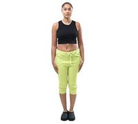 Faozo® Womens Italian Turn-Up Magic Shorts Knee Length 3/4 Cropped Trousers with Side Pockets Summer Short Pants (Lime Green, 10-14)