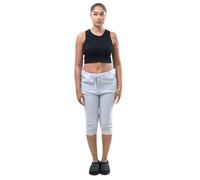 Faozo® Womens Italian Turn-Up Magic Shorts Knee Length 3/4 Cropped Trousers with Side Pockets Summer Short Pants (Silver, 10-14)