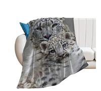 FAPCW Animal Cute Snow Leopard Art Blanket Lightweight Bedding Super Soft Flannel Throw Blankets for Bed Living Room Couch Sofa for Kids Adults 50"x60"