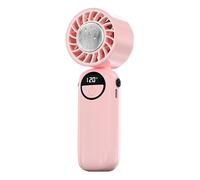 FAPPEN Portable Handheld Mini Turbo Fan, 6-Speed Adjustment with LED Dsiplay, Long Battery Life, 3-In-1 Design Includes Handheld Hanging Folding Options, Ideal For Outdoor Activities Travel (Pink)