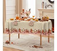 Faptoena Fall Oval Tablecloth 60×84 Inch, Buffalo Plaid Pumpkin Table Cloth, Washable Table Cover for Party Picnic Thanksgiving Decorations