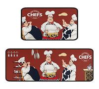 Faptoena Fat Chef Kitchen Rugs and Mats Sets of 2,Red Kitchen Decoration Rugs,Rubber Backing Non-Slip Floor Mat for Sink Washable Waterproof Laundry Room Runner Rugs