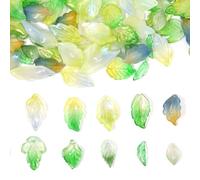 FAPUMOE 120pcs Tree Leaf Shape Glass Beads, Mixed Green Tree Leaves Pendants Hanging Ornament Cute Charms for DIY Crafts Gifts Bracelets Necklace Making Supplies