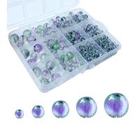 FAPUMOE 378PCS Green-Purple Gradient Round Crystal Beads for DIY Craft Projects (4/6/8/10/12mm), Smooth Natural Gemstone Glass Spacer Loose Beads for Crafts Bracelets Necklaces Charms