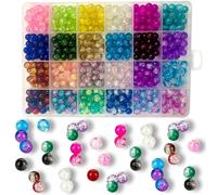 FAPUMOE 600pcs Crackle Glass Beads Set (8mm), 24-Grid Multicoloured Round Handcrafted Crack Lampwork Beads Assortment for DIY Bracelet Necklace Findings Beading Project Jewelry Making