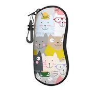FAQRTIV Glasses Soft Case Cartoon Funny Cat Ultra Light Portable Zipper Sunglasses Case With Belt Clip, Eyeglass Travel Pouch For Men Women
