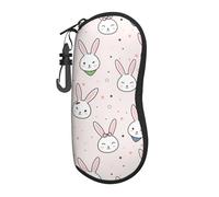 FAQRTIV Glasses Soft Case Cartoon Pink Bunny Ultra Light Portable Zipper Sunglasses Case With Belt Clip, Eyeglass Travel Pouch For Men Women