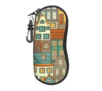 FAQRTIV Glasses Soft Case Retro Architecture Ultra Light Portable Zipper Sunglasses Case With Belt Clip, Eyeglass Travel Pouch For Men Women