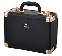 Faquenc Lighted Makeup Case with Detachable Tray, Beige Vegan Leather Makeup Box Rechargable 3-Color LED Mirror, Travel Train Case Makeup Bag Organizer Black