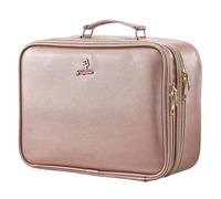 Faquenc Makeup Bag with LED Lighted Mirror 12.2 IN Cosmetic Train Case Double Layer Makeup Case Adjustable Brightness in 3 Colors Cosmetic Organizer Artist Storage with Brush Holder Vanity Smoky Pink