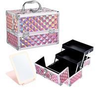 Faquenc Makeup Case with Detachable Lighted Mirror Cosmetic Train Case with LED Mirror Travel Train Case Shiny Pink