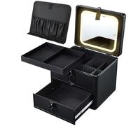 Faquenc Makeup Case with Drawer, Detachable Lighted LED Mirror, Makeup Organizer Box Travel Make up Vanity Case Portable Cosmetic Train Case for MUA Lockable Makeup Suitcase with Adjustable Dividers