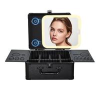 Faquenc Makeup Case with Magnetic Lighted Mirror Cosmetic Train Box Detachable LED Mirror, Black