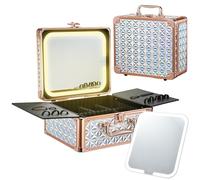 Faquenc Makeup Case with Magnetic Lighted Mirror Cosmetic Train Box Detachable LED Mirror, Silver