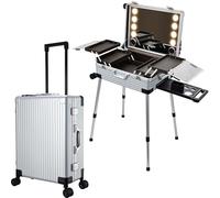 Faquenc Rolling Makeup Case 24'' Free Standing Box with Full Screen 8 LED Light Mirror, Silver