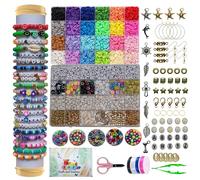 Far Crafts and Creations Bracelet Making Kit for Girls, 6000+ Clay Beads & Charms with Storage Box & Elastic String, Jewellery Making Kit, Organised DIY Craft Gift Age 6-12