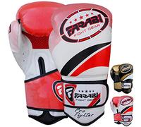Farabi Boxing Gloves Training Sparring Punching Bag Focus Pads Training Gloves Pair 8-oz 10-oz 12-oz 14-oz 16oz (White/Red, 14-oz)