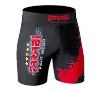 Farabi Compression Short MMA Boxing Kickboxing Muay Thai Mix Martial Arts Cage Fighting Grappling Training Gym wear Clothing Shorts Trunks (Black/Red, X-Large)