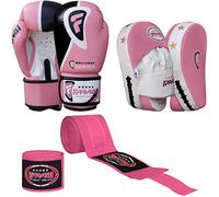 Farabi Sports Ladies Boxing Training Set Includes Boxing Gloves Boxing Pads With Hand Wrap For MMA Muay Thai Training Combat Fight (12-oz, Pink)