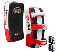 Farabi Sports Muay Thai Pad for Coaching, Training, Kickboxing Curved Kick pad, Thai Pads Strike Shield MMA Muay Thai Pads (White/Red (Pair))