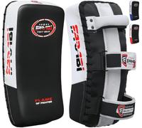 Farabi Sports Muay Thai Pad for Coaching, Training, Kickboxing Curved Kick pad, Thai Pads Strike Shield MMA Muay Thai Pads (White/Black (Pair))