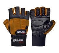 Farabi Weight Lifting Gym training Gloves Real Leather with 4 Way Stretch Mesh Spandex Hook & Loop Closure (Brown, Large)